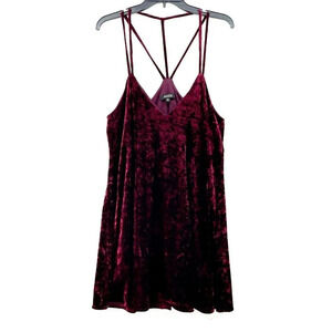 ANGL Mini Dress Women Sz M Maroon Burgundy Velvet V-Neck Strappy Racerback Short